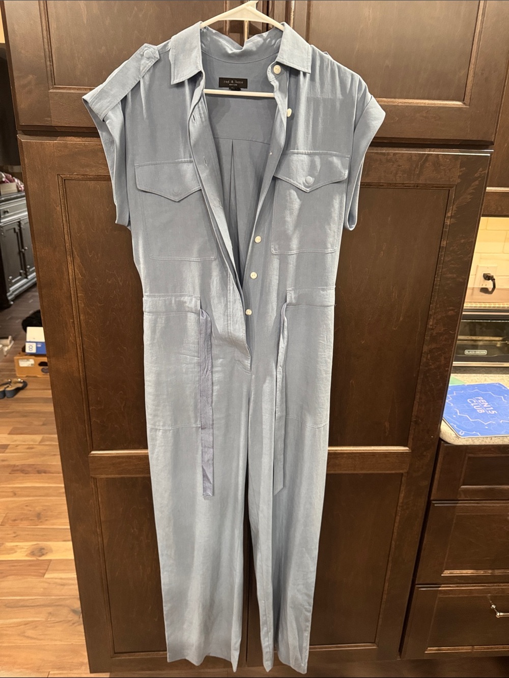 Rag and Bone Light Blue Utility Jumpsuit with Self Tie